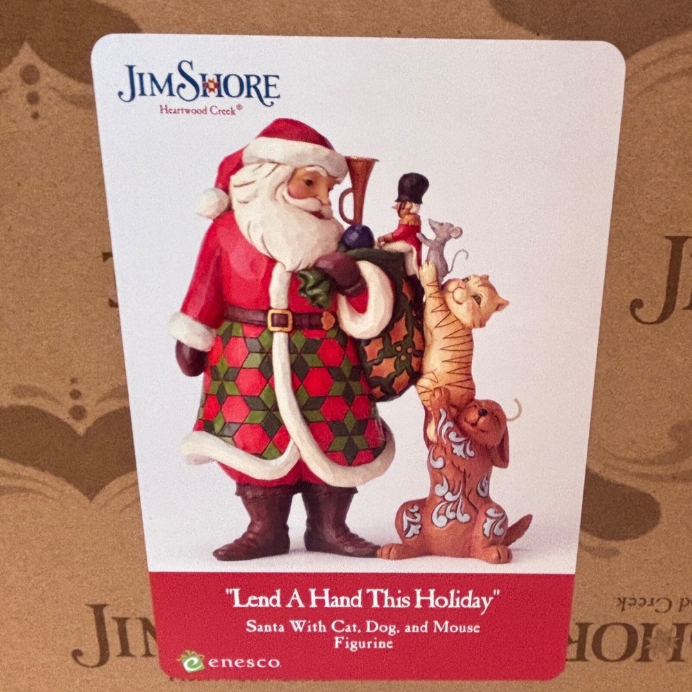 Jim‎ Shore Heartwood Creek Lend a Hand This Holiday Santa Cat Dog Mouse